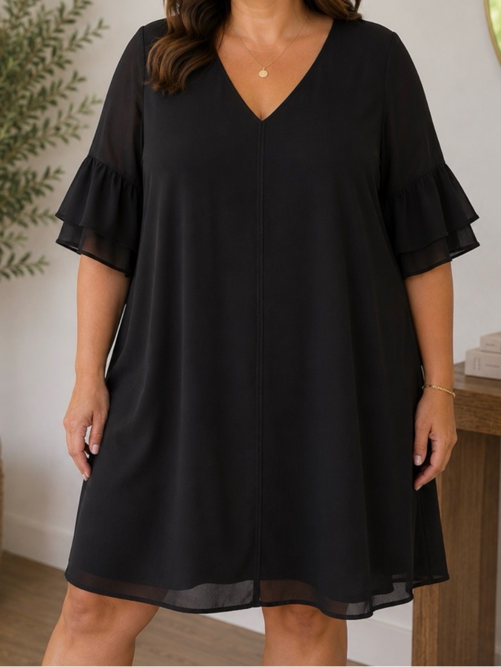 Black Ruffle Sleeve Shift Dress